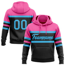 Load image into Gallery viewer, Custom Stitched Black Sky Blue-Pink Line Sports Pullover Sweatshirt Hoodie
