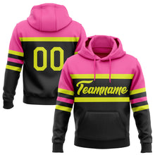 Load image into Gallery viewer, Custom Stitched Black Neon Yellow-Pink Line Sports Pullover Sweatshirt Hoodie