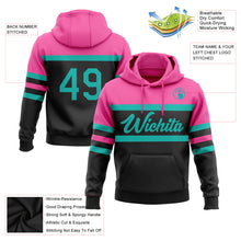 Load image into Gallery viewer, Custom Stitched Black Aqua-Pink Line Sports Pullover Sweatshirt Hoodie