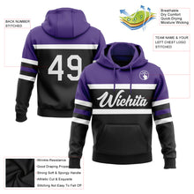 Load image into Gallery viewer, Custom Stitched Black White-Purple Line Sports Pullover Sweatshirt Hoodie