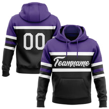 Load image into Gallery viewer, Custom Stitched Black White-Purple Line Sports Pullover Sweatshirt Hoodie