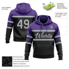 Load image into Gallery viewer, Custom Stitched Black Gray-Purple Line Sports Pullover Sweatshirt Hoodie