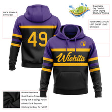 Load image into Gallery viewer, Custom Stitched Black Gold-Purple Line Sports Pullover Sweatshirt Hoodie