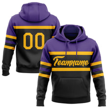 Load image into Gallery viewer, Custom Stitched Black Gold-Purple Line Sports Pullover Sweatshirt Hoodie