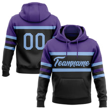 Load image into Gallery viewer, Custom Stitched Black Light Blue-Purple Line Sports Pullover Sweatshirt Hoodie