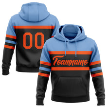 Load image into Gallery viewer, Custom Stitched Black Orange-Light Blue Line Sports Pullover Sweatshirt Hoodie