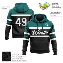 Load image into Gallery viewer, Custom Stitched Black White-Teal Line Sports Pullover Sweatshirt Hoodie
