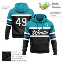 Load image into Gallery viewer, Custom Stitched Black White-Teal Line Sports Pullover Sweatshirt Hoodie