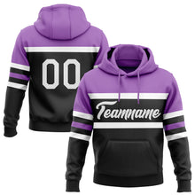 Load image into Gallery viewer, Custom Stitched Black White-Medium Purple Line Sports Pullover Sweatshirt Hoodie
