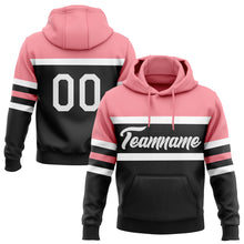 Load image into Gallery viewer, Custom Stitched Black White-Medium Pink Line Sports Pullover Sweatshirt Hoodie