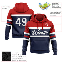 Load image into Gallery viewer, Custom Stitched Navy White-Red Line Sports Pullover Sweatshirt Hoodie