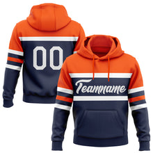 Load image into Gallery viewer, Custom Stitched Navy White-Orange Line Sports Pullover Sweatshirt Hoodie