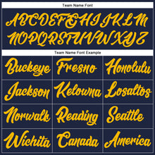 Load image into Gallery viewer, Custom Stitched Navy Gold-Orange Line Sports Pullover Sweatshirt Hoodie