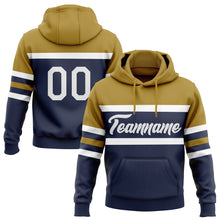 Load image into Gallery viewer, Custom Stitched Navy White-Old Gold Line Sports Pullover Sweatshirt Hoodie