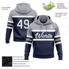 Load image into Gallery viewer, Custom Stitched Navy White-Gray Line Sports Pullover Sweatshirt Hoodie