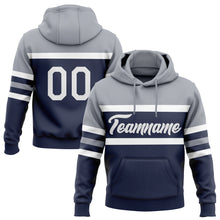 Load image into Gallery viewer, Custom Stitched Navy White-Gray Line Sports Pullover Sweatshirt Hoodie