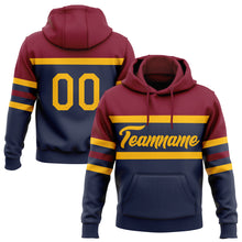 Load image into Gallery viewer, Custom Stitched Navy Gold-Crimson Line Sports Pullover Sweatshirt Hoodie