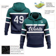Load image into Gallery viewer, Custom Stitched Navy White-Teal Line Sports Pullover Sweatshirt Hoodie