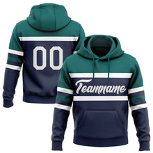 Load image into Gallery viewer, Custom Stitched Navy White-Teal Line Sports Pullover Sweatshirt Hoodie