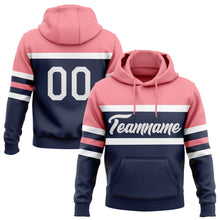 Load image into Gallery viewer, Custom Stitched Navy White-Medium Pink Line Sports Pullover Sweatshirt Hoodie