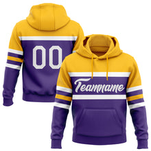 Load image into Gallery viewer, Custom Stitched Purple White-Gold Line Sports Pullover Sweatshirt Hoodie