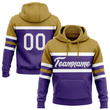 Load image into Gallery viewer, Custom Stitched Purple White-Old Gold Line Sports Pullover Sweatshirt Hoodie