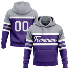 Load image into Gallery viewer, Custom Stitched Purple White-Gray Line Sports Pullover Sweatshirt Hoodie