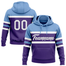 Load image into Gallery viewer, Custom Stitched Purple White-Light Blue Line Sports Pullover Sweatshirt Hoodie