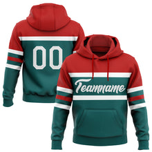 Load image into Gallery viewer, Custom Stitched Teal White-Red Line Sports Pullover Sweatshirt Hoodie
