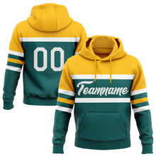 Load image into Gallery viewer, Custom Stitched Teal White-Gold Line Sports Pullover Sweatshirt Hoodie