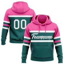 Load image into Gallery viewer, Custom Stitched Teal White-Pink Line Sports Pullover Sweatshirt Hoodie