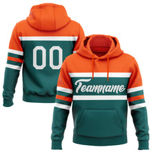 Load image into Gallery viewer, Custom Stitched Teal White-Orange Line Sports Pullover Sweatshirt Hoodie