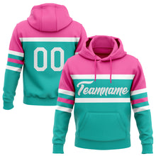Load image into Gallery viewer, Custom Stitched Aqua White-Pink Line Sports Pullover Sweatshirt Hoodie
