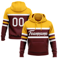 Load image into Gallery viewer, Custom Stitched Burgundy White-Gold Line Sports Pullover Sweatshirt Hoodie