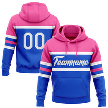 Load image into Gallery viewer, Custom Stitched Thunder Blue White-Pink Line Sports Pullover Sweatshirt Hoodie