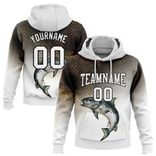 Load image into Gallery viewer, Custom Stitched White Black-Old Gold 3D Rainbow Trout Fish Fishing Sports Pullover Sweatshirt Hoodie