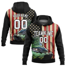 Load image into Gallery viewer, Custom Stitched Black City Cream-Red 3D American Flag And Atlantic Salmon Fish Fishing Sports Pullover Sweatshirt Hoodie