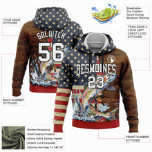 Load image into Gallery viewer, Custom Stitched Navy City Cream Red-Brown 3D American Flag And Rainbow Trout Fish Fishing Sports Pullover Sweatshirt Hoodie