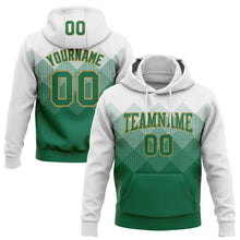 Load image into Gallery viewer, Custom Stitched White Kelly Green-Old Gold 3D Pattern Design Gradient Square Shape Sports Pullover Sweatshirt Hoodie