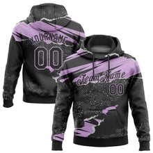 Load image into Gallery viewer, Custom Stitched Black Light Purple 3D Pattern Design Torn Paper Style Sports Pullover Sweatshirt Hoodie