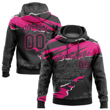 Load image into Gallery viewer, Custom Stitched Black Hot Pink 3D Pattern Design Torn Paper Style Sports Pullover Sweatshirt Hoodie