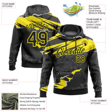 Load image into Gallery viewer, Custom Stitched Black Light Yellow 3D Pattern Design Torn Paper Style Sports Pullover Sweatshirt Hoodie