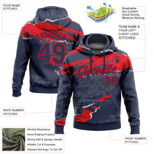Load image into Gallery viewer, Custom Stitched Navy Fire Red 3D Pattern Design Torn Paper Style Sports Pullover Sweatshirt Hoodie