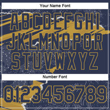 Load image into Gallery viewer, Custom Stitched Navy Old Gold 3D Pattern Design Torn Paper Style Sports Pullover Sweatshirt Hoodie