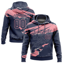 Load image into Gallery viewer, Custom Stitched Navy Medium Pink 3D Pattern Design Torn Paper Style Sports Pullover Sweatshirt Hoodie