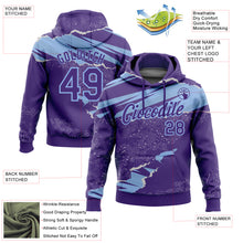 Load image into Gallery viewer, Custom Stitched Purple Light Blue 3D Pattern Design Torn Paper Style Sports Pullover Sweatshirt Hoodie