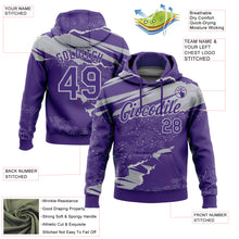 Load image into Gallery viewer, Custom Stitched Purple Gray 3D Pattern Design Torn Paper Style Sports Pullover Sweatshirt Hoodie