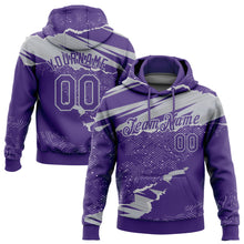 Load image into Gallery viewer, Custom Stitched Purple Gray 3D Pattern Design Torn Paper Style Sports Pullover Sweatshirt Hoodie
