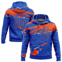 Load image into Gallery viewer, Custom Stitched Thunder Blue Orange 3D Pattern Design Torn Paper Style Sports Pullover Sweatshirt Hoodie