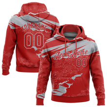 Load image into Gallery viewer, Custom Stitched Red Gray 3D Pattern Design Torn Paper Style Sports Pullover Sweatshirt Hoodie